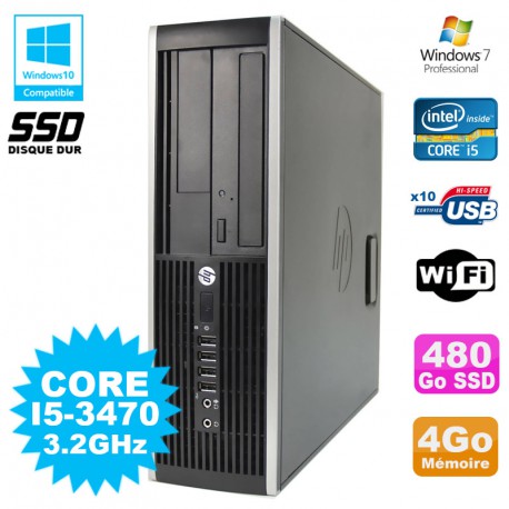 PC HP Elite 8300 SFF Core I5 3470 3.2GHz 4Go 480Go SSD Graveur USB3 Wifi W7