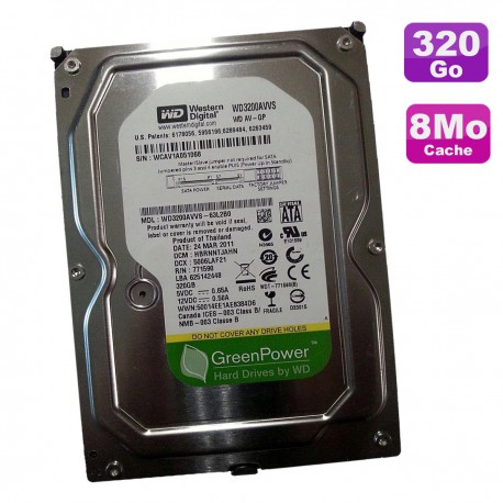 Disque Dur 320Go SATA 3.5" Western Digital GreenPower WD3200AVVS-62L2B0 7200 8Mo