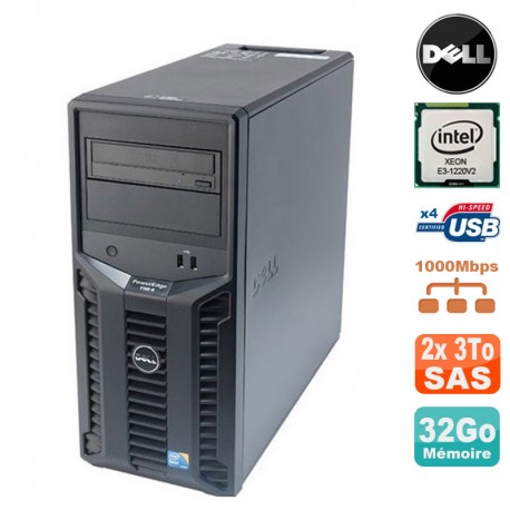 Serveur DELL PowerEdge T110 II Xeon Quad Core E3-1220 V2 32Go ECC 2x 3To SAS