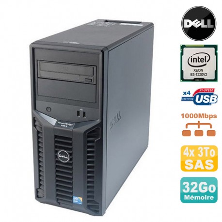 Serveur DELL PowerEdge T110 II Xeon Quad Core E3-1220 V2 32Go ECC 4x 3To SAS