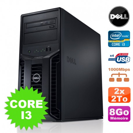 Serveur DELL PowerEdge T110II Intel Core I3-2120 3.3Ghz NR 8Go 2x2To DVD