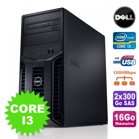 Serveur DELL PowerEdge T110II Intel Core I3-2120 3.3Ghz 16Go 2x300Go SAS DVD