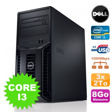 Serveur DELL PowerEdge T110II Intel Core I3-2120 3.3Ghz 8Go 3x2To SATA DVD