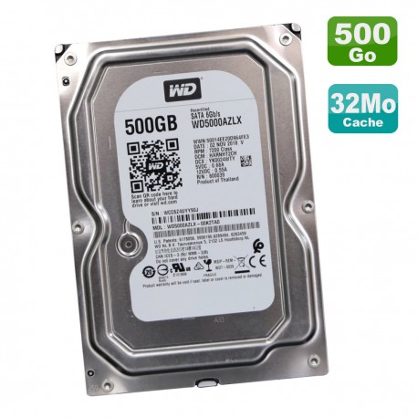 Disque Dur 500Go SATA 3.5" Western Digital Recertified WD5000AZLX-00K2TA0 32Mo