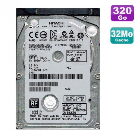 Disque Dur 320Go SATA 2.5" Hgst HTS725032A7E630 Pc Portable 32Mo