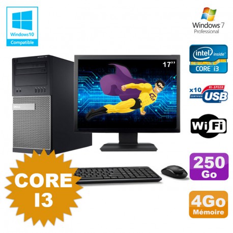 Lot PC Tour Dell 790 Intel Core I3 3.1Ghz 4Go 250Go DVD WIFI Win 7 + Ecran 17"