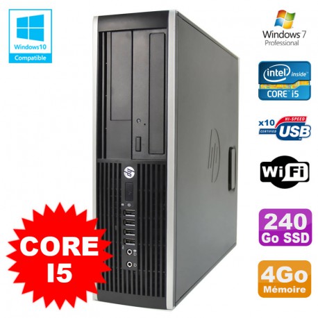 PC HP Elite 8200 SFF Intel Core I5 3.1GHz 4Go Disque 240Go SSD DVD WIFI W7